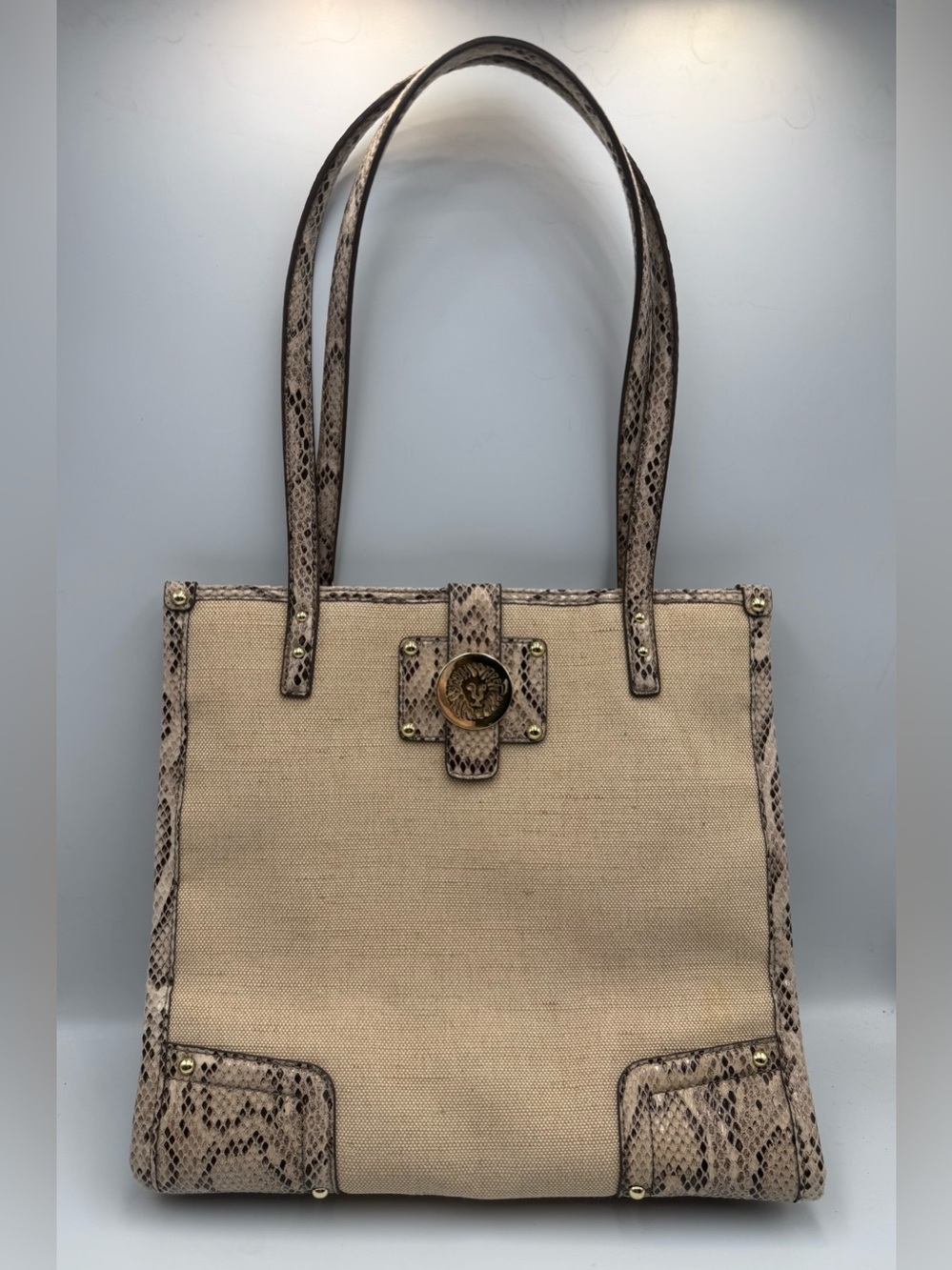 ANNE KLEIN CASUAL COOL TOTE BAG Beige With Faux Snake Skin